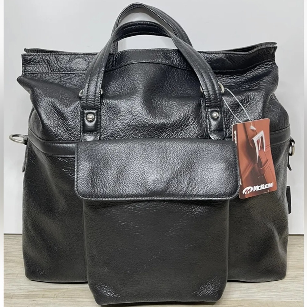 Mcklein Leather Roll Top Laptop Briefcase, Black.